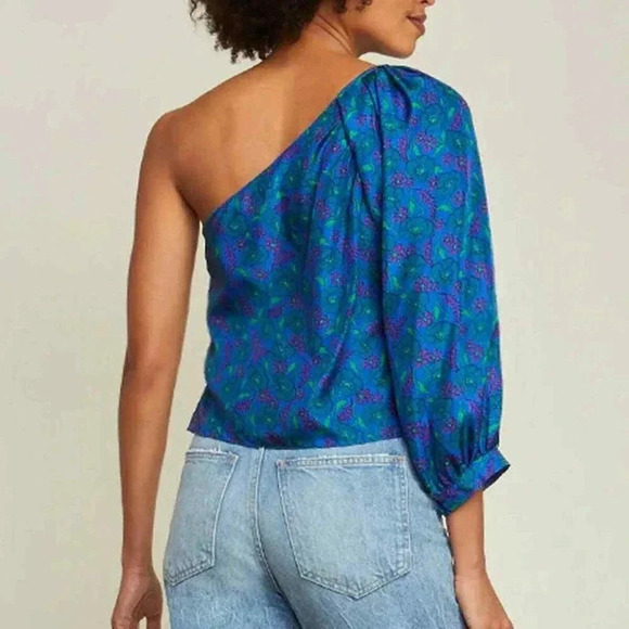 NWT Veronica Beard Lyric One Shoulder 100% Silk Floral Top - Cocktail Party Top - Picture 2 of 7